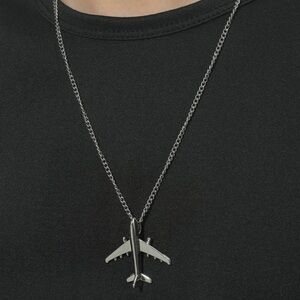 Airplane Pendant Necklace Plane Charm Silver Plated Chain Aircraft